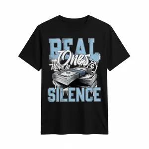 Dunkare Men's Legend Blue 11s Graphic T-Shirt - Move In Silence Money Design, 100% Cotton Relaxed Fit Casual Streetwear Tee, Black With Blue & White Print, Machine Washable Summer Top graphic tee