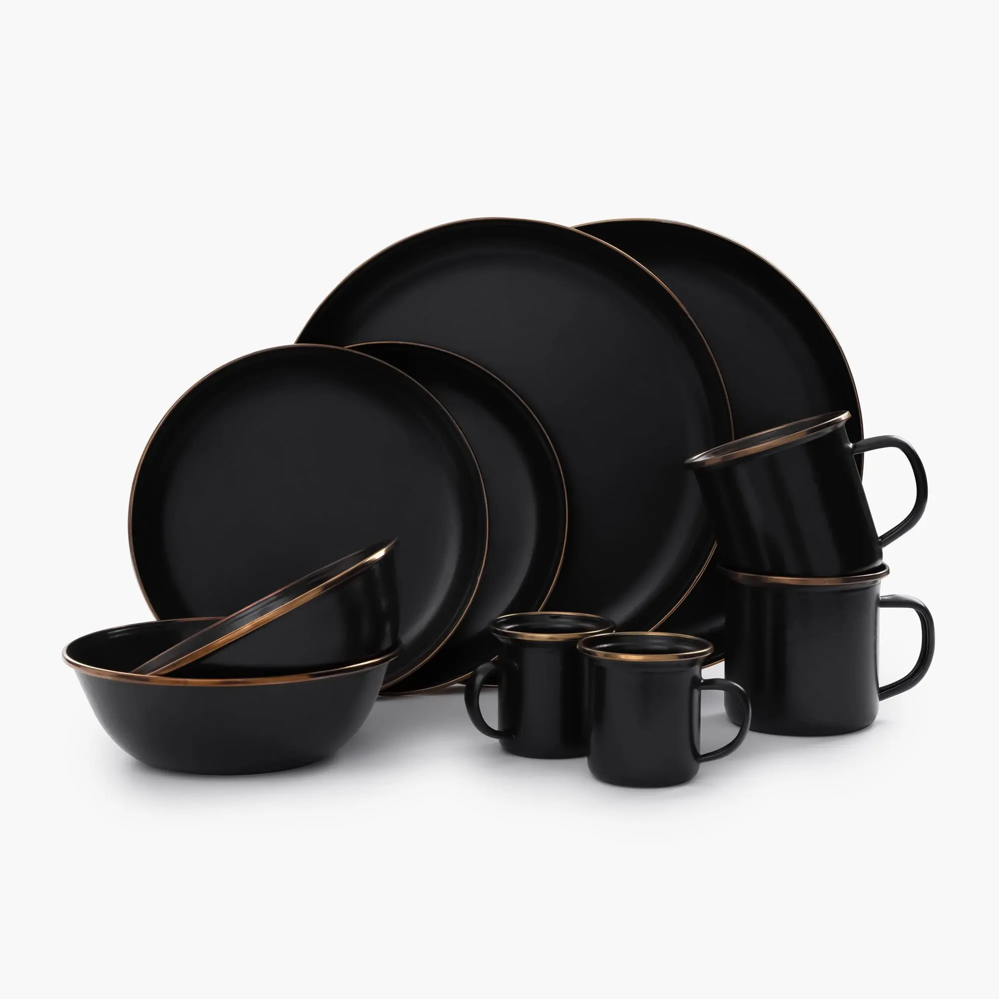 Barebones Enamel Dinnerware Collection, Vintage Speckled Tableware for Home Dining, Camping and Picnics