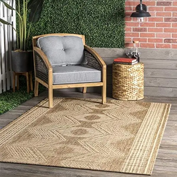 nuLOOM Ranya Tribal Indoor/Outdoor Area Rug, 8x10, Light Brown Thick Rug Easy to Clean