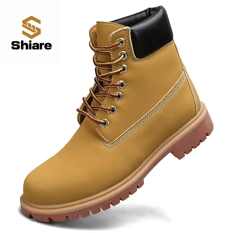 Shiare Men's Classic Lace-Up Ankle Boots - PU Leather, Round Toe, Height Boost, Wide Fit, Rugged Thick Outsole, Casual Walking Shoes