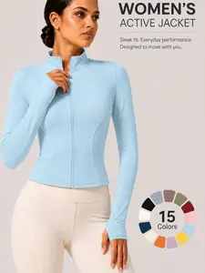 Women's Full Zip Sport Jacket, Slim Fit Long Sleeve Yoga Top, Thumb Hole Design, Lightweight, Quick Dry, for Running, Fitness, Casual Wear