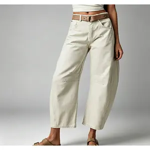 Barrel Jeans Women Wide Leg Cropped Jeans  Mid Rise Baggy Jeans Boyfriend Denim Pants Harem Pants Vintage Breathable SpringStatements Womenswear High Waist