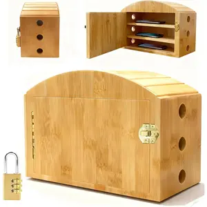 Phone Box for Family Time with Combination Lock, Premium Bamboo Wood Cell Phone Jail with 6 Charging Holes and Hold 6 Phones,Help Adults&Kids Focus Back and Reduce Distractions
