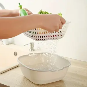 Space-Saving Double-Layer Drain Basket Set, 6Pcs Grey Stackable Kitchen Strainer Draining for Vegetables, Fruits & Dishes