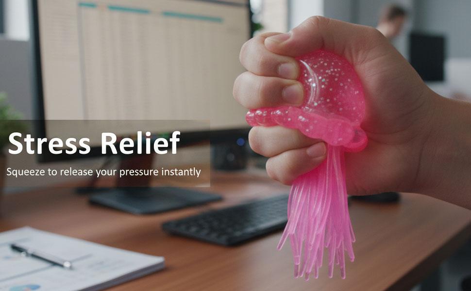 Viral Glitter Jellyfish Squeeze Stress Ball, Soft Fidget Sensory Toy for Kids & Adults, Calm Down Toy for ADHD Anxiety Autism Stress Relief, Suitable for Home Office Travel