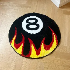 Flaming 8-Ball Pattern Fluffy Tufted Floor Mat – Ideal for Game Room/Bedroom/Living Room, Soft Non-Slip Flocked Rug with Bold Decor Design, Absorbent & Stylish Home Accent Accessory