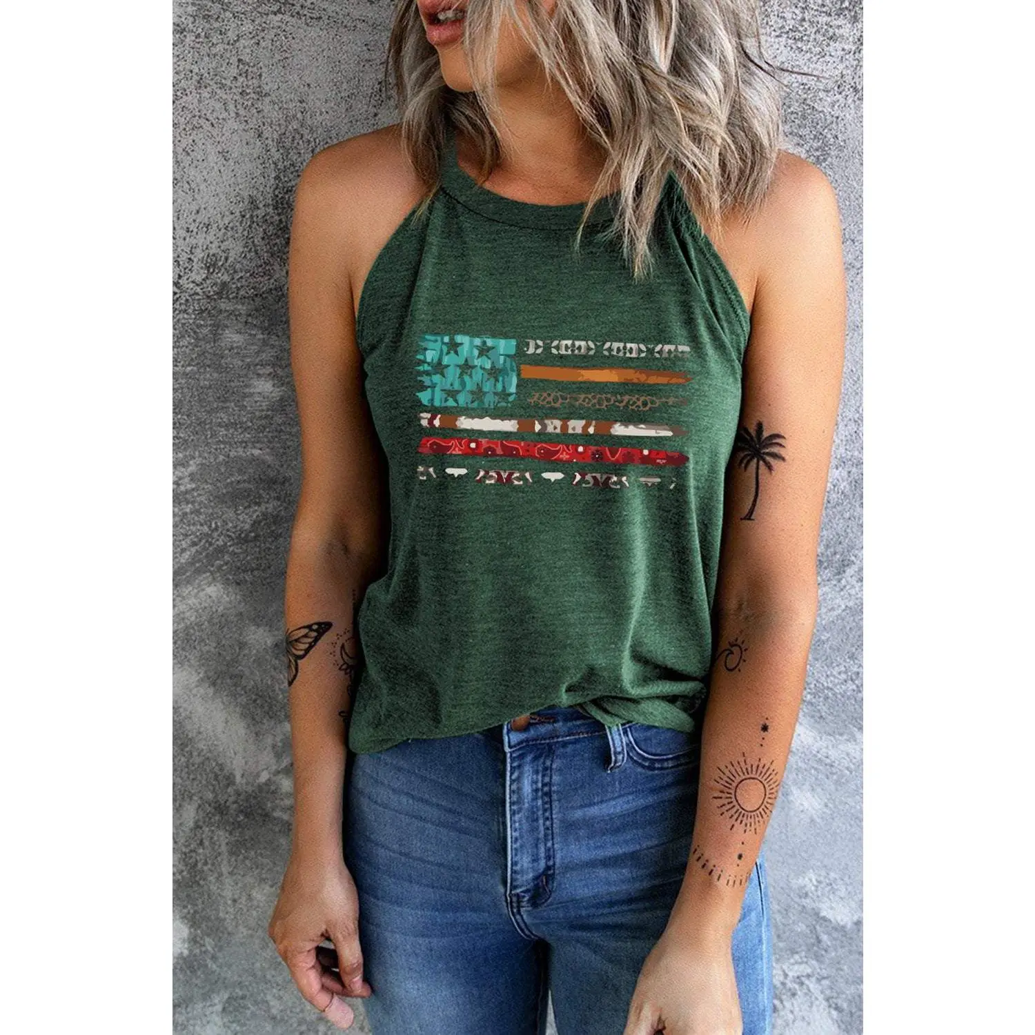 US Flag Graphic Round Neck Tank