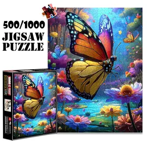 1pc 1000 piece adult puzzle 70x50cm Colorful Butterflies Among Blooming Flowers 500 pieces of paper jigsaw puzzle, suitable for adults and families, large-scale DIY puzzle interactive toy games, bir