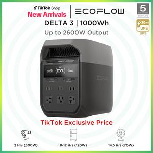 DELTA 3 Series, 1kWh LFP Battery for Home Backup, Camping&RV Solar Generator (Solar Panel Optional) with 500-1000W Solar Input, Electric Generator + UPS