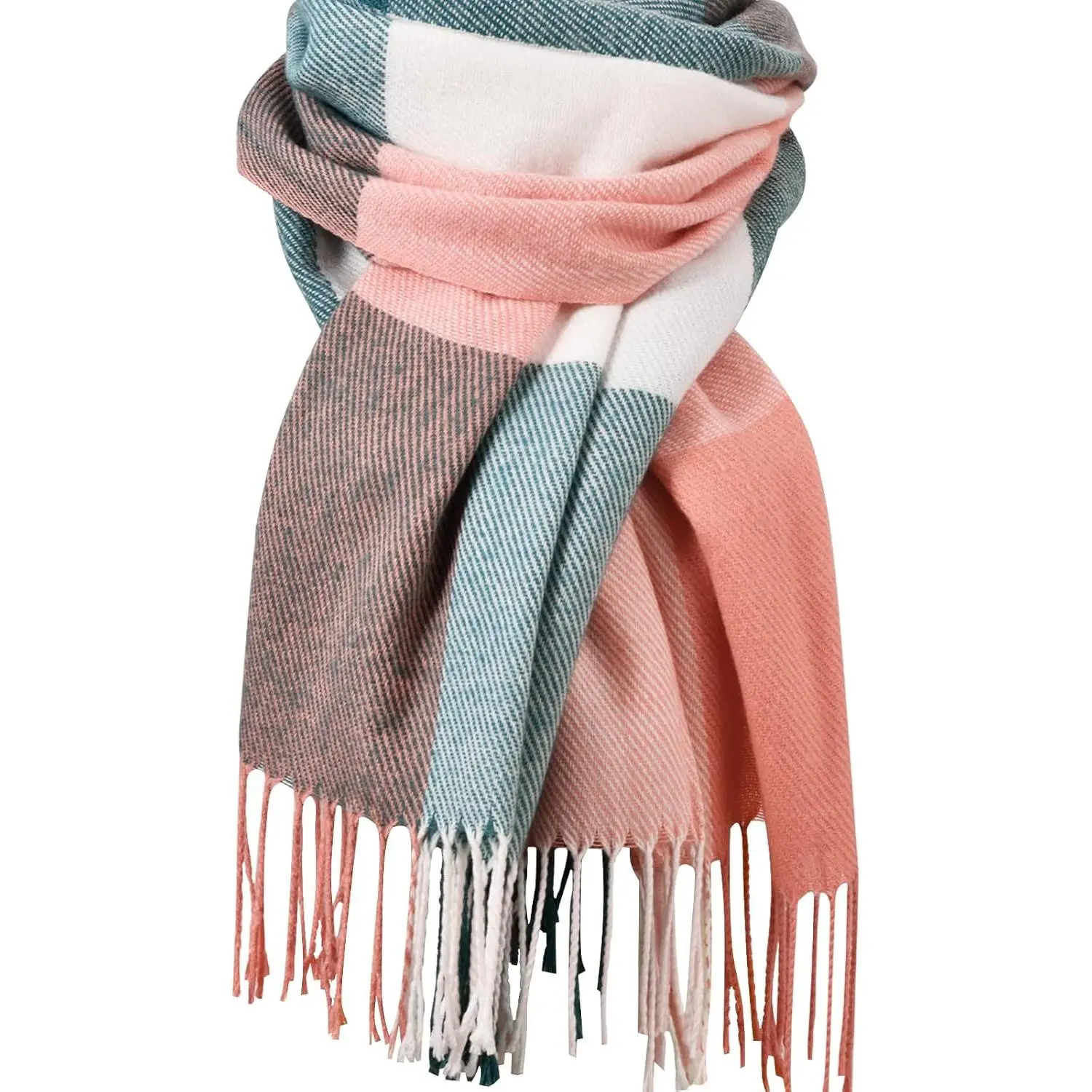 Women's Plaid Scarf, Soft Cashmere-Feel Winter Pashmina Wrap, Large Oversized Fashion Blanket Shawl, Beige, Affordable Prices