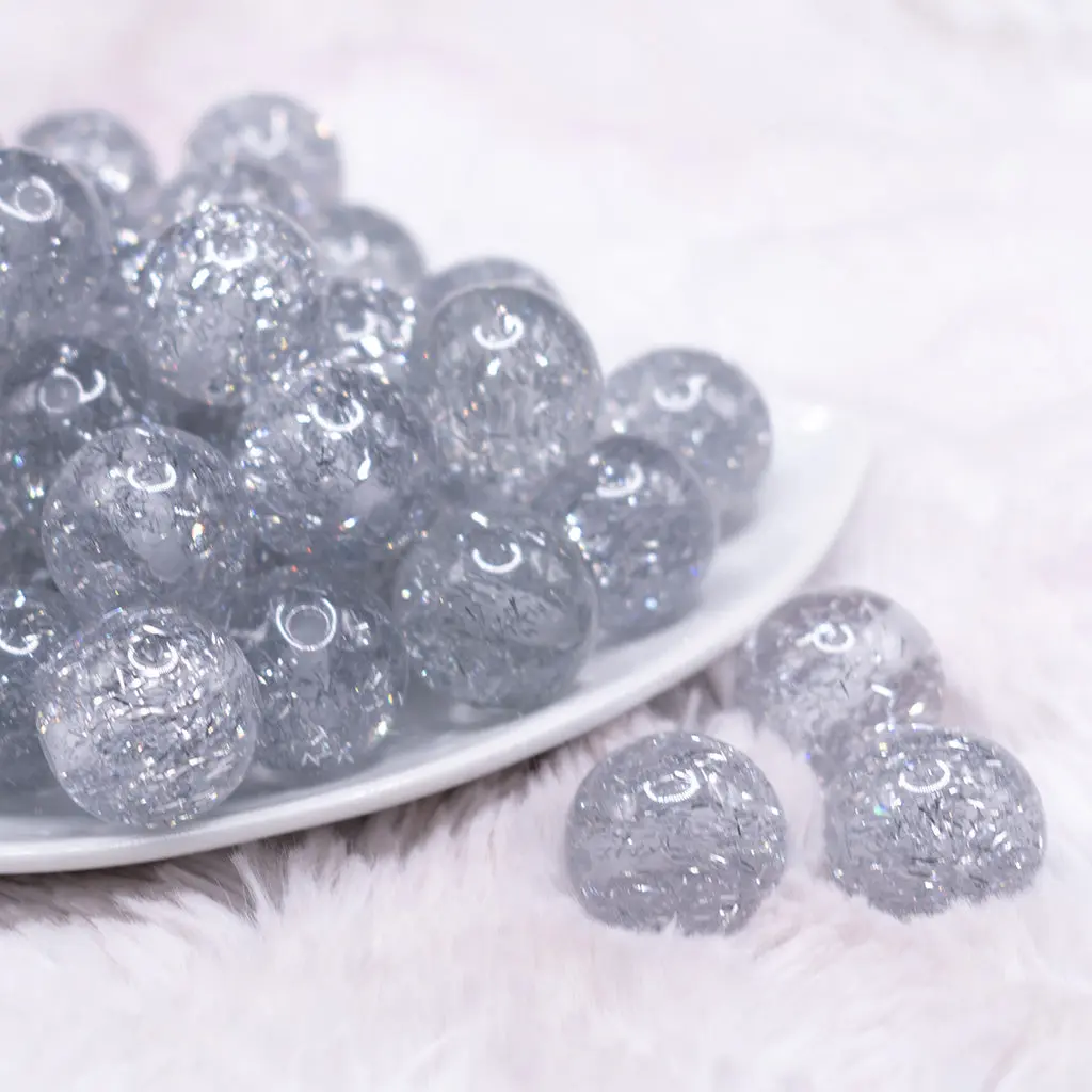 20mm Silver Glitter Tinsel Bubblegum Beads