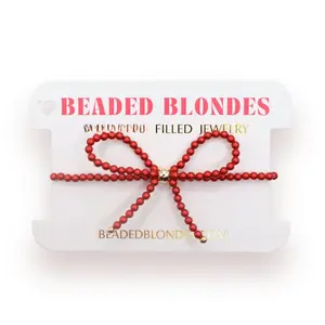 Red Pearl Beaded Bow Bracelet