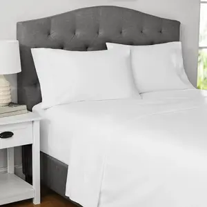 300 Thread Count Cotton Blend Percale Queen Sheet Set, 4 Piece White Bedding, Moisture Wicking, Wrinkle and Shrink Resistant