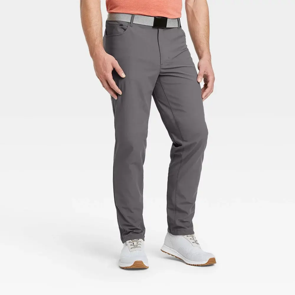 All In Motion Men's Golf Pants Straight Casual Fit UPF 50+ Polyester Full Length Mid Rise with Patch & Zippered Pockets, Fabric