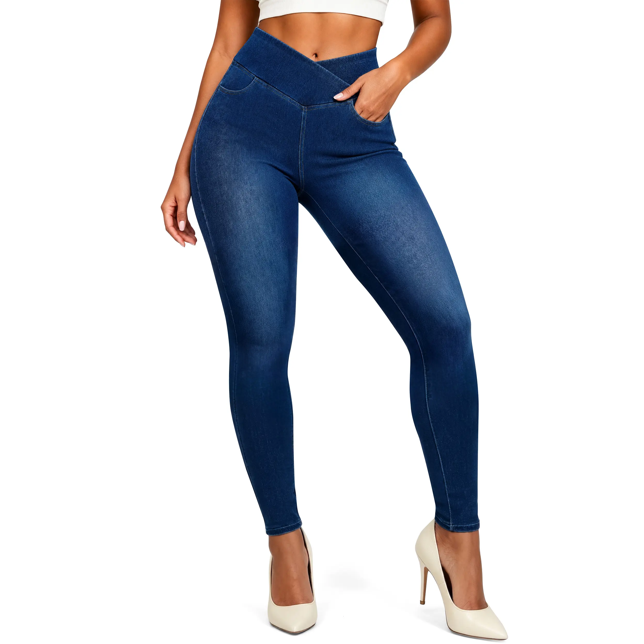 AVAMO Womens Jeans Soft Stretch & Flexibility Skinny Jeans with 4 Pockets Jeggings for Women Pull on Tummy Control Sweatpant Jeans Denim Everyday Jean Leggings