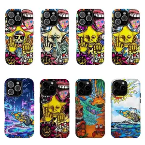 Bold Colorful Skull & Wave Art,Tough phone case