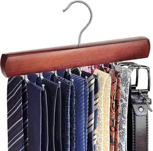Tie Rack Hanger for Closet Upgraded Mahogany Color with 18 Folding Hooks Space Saving Organizer for Men Ties Belts Bras Scarves Tank Tops Stable Design