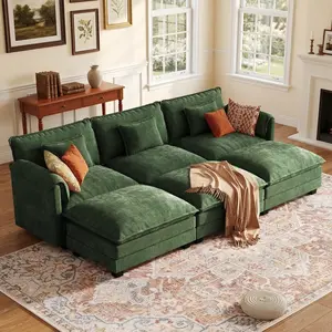 ABCASA 113" Modular Sectional Sofa, Comfy Cloud Couch, Deep Seat Sofa Bed for Living Room, Large 6-Seat Modern Sofa with Throw Pillows & Movable Ottoman, DIY Combination, Chenille