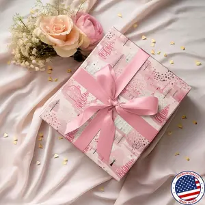 Christmas Gift For Her Pink Village Wrapping Paper, Cozy Holiday Gift Wrap, Winter Forest Scene, Cottagecore Xmas Packaging Sheets