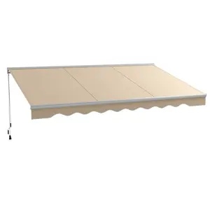 Outsunny 16.5' x 10' Electric Awning with LED Lights, Retractable Awning, UV40+ Sun Shade Shelter with Remote Controller and Crank Handle for Deck, Balcony, Yard, Dark Gray