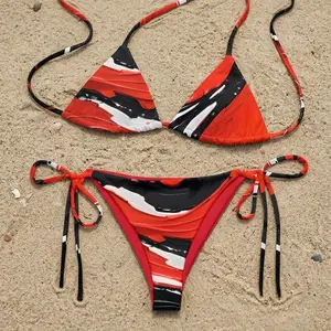 Women's Red Splash 2-Piece String Bikini Set, Sports & Outdoor Swimwear