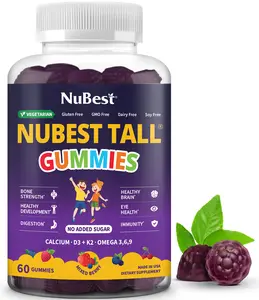 NuBest Tall Gummies, Support Bone Strength and Healthy Development, No Added Sugar, 60 Vegan Gummies, Daily Supplement Healthcare Dietary Vitamin Edible