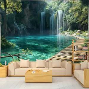 Large Tropical Waterfall and Jungle Tapestry - Polyurethane Wall Hanging Decoration, Fantasy Landscape Mural, Suitable for Bedroom, Office, Living Room Aesthetics, Includes Free Installation Accessories