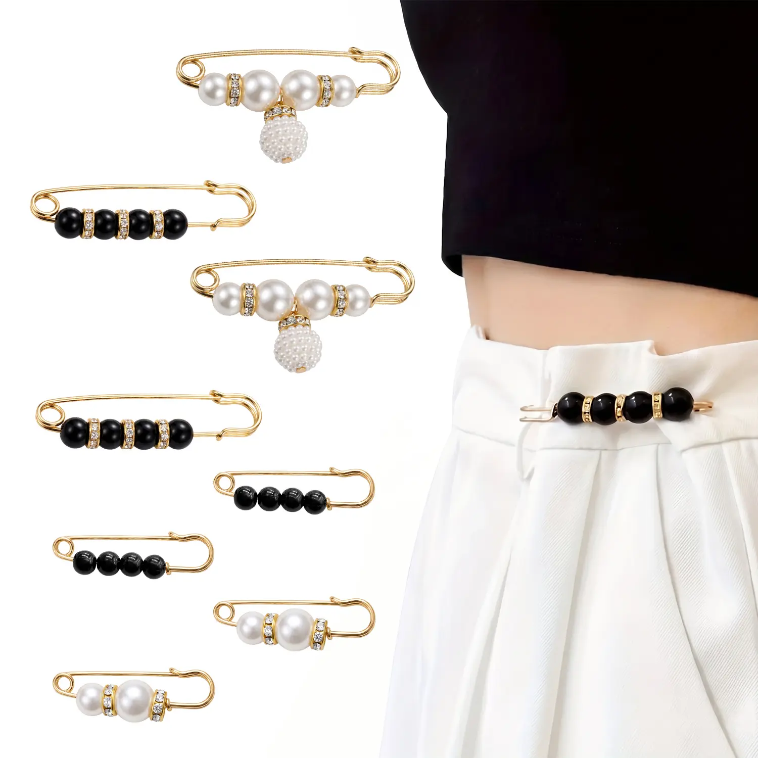 Lotosug 8 Counts Pearl Brooch Pins, Clothing Dresses Decoration, No Sewing Sweater Shawl Safety Pins Cardigan Collar Safety Pins for Women Pant Tightener, Mixed Style Assortment