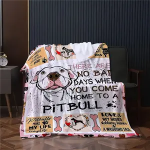 1Pc Pitbull Love Print Soft Flannel Blanket - Cozy, Anti-Pilling Fleece Throw For Sofa, Bed, Home Decor, Office, Outdoor, Or Travel - Perfect Gift For Dog Lovers, Travel Accessory |   Playful Design |   Machine Washable, Dog