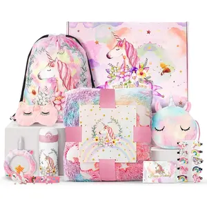 Unicorn Toys Gift Set for Girls Aged 4-10, Ideal Birthday Gift Including Unicorn Blanket Water Bottle Crossbody Bag Eye Mask