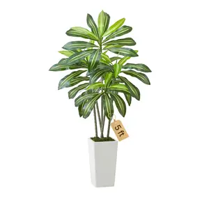 5-Foot Artificial Dracaena Tree with White Planter for Indoor Decoration, Realistic Faux Plant for Living Room and Office, Low Maintenance Greenery, Durable Indoor Plant Ornament, Perfect Gift for Home Decor