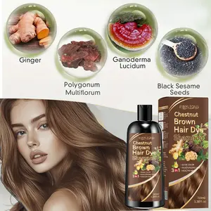 Natural hair dye shampoo, chestnut brown covering hair, herbal ingredients! Ancient Method New Production · Ginseng Nourishing Chestnut Brown Dyeing | Three in One Shampoo Using Ginseng as a Herbal Formula to Nourish Hair, Nourish Roots, Cover Frost, and