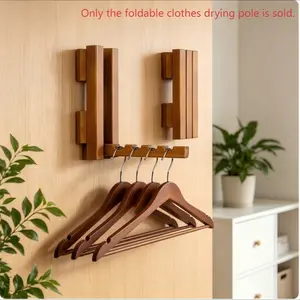 Foldable Wall-mounted Wooden Clothes Drying Pole, Punch-free Invisible Rotating Clothes Rack, Multifunctional Storage Hanger, Space-saving Indoor and Outdoor Universal Laundry Essential