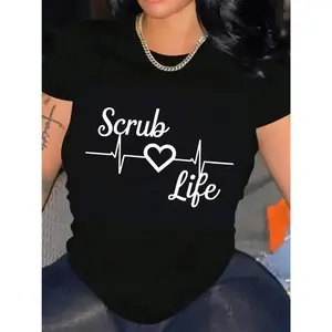 [100% Cotton] Women'S "Scrub Life" EKG Graphic Tee - Soft 100%, Crew Neck, Short Sleeve - Casual & Stylish Black T-Shirt For Professionals, Everyday Comfort Fit T-Shirt For Men And Women
