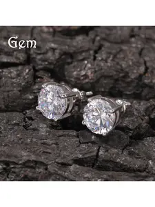 925 Silver Stud Earrings with D-color Moissanite, Classic Four-prong Setting, Exquisitely Crafted, Elegant & Minimalist Style, Shining Earrings