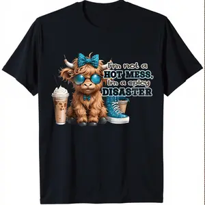 Cute Highland Cow Graphic Summer Short Sleeve Plus Size Casual Crew Neck T-Shirt,Animal Pattern,t shirts for men,t shirts for women,graphic t shirts,men's t shirts,women's t shirts,good graphic tees,funny graphic tee,trendy t-shirts,graphic tees,custom t