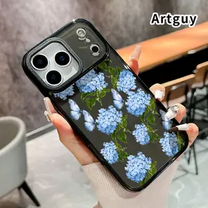 Phone Case for iPhone 17 16 Pro Max 15 Plus 14 13 12 11 Air Blue Hydrangea Non-Yellowing Shockproof Clear slim Protective Softcase