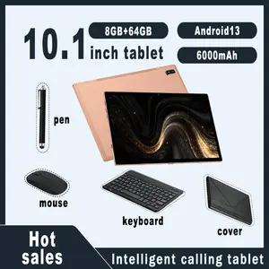10.1-inch Android tablet with 8GB RAM and 64GB ROM for calling. The tablet supports cellular mobile WIFI function, Bluetooth function, dual cameras, SIM card, TF card, 6000mAh battery accessories: mouse, pen, leather case, keyboard