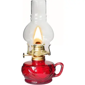 Large Rustic Vintage Clear Glass Antique Kerosene Oil Lamp Lantern for Indoor Home Decor Lighting (Red)