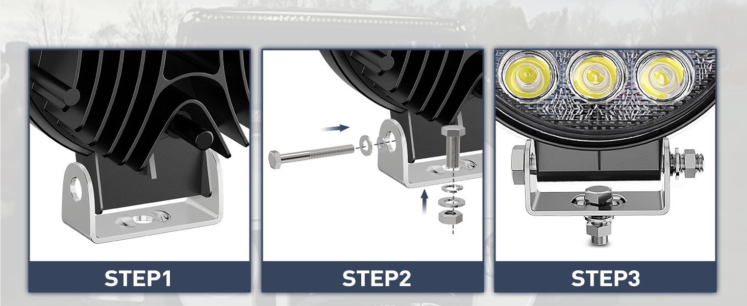 Nilight 2PCS Stainless Steel Mounting Base Brackets Adjustable Mount Bracket Kits for Round and Square 4.5Inch 27W 42W LED Light Bar
