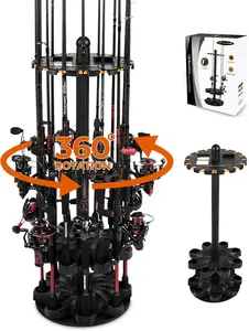 KastKing V16 Rotating Fishing Rod Holder – Holds 16 Rods & Combos, Space-Saving Garage & Floor Rack with Foam, Durable Storage for Fishing Gear
