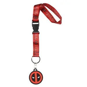 Marvel Deadpool Logo Wrist Strap Lanyard for Keys with 2" Rubber Keychain Hand and Wrist Lanyard Strap ID Badge Holder