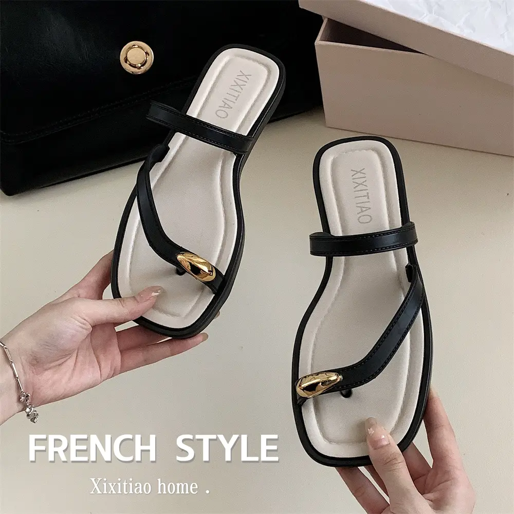 XIXITIAO Women's Crisscross-Strap Flat Sole Sandals - Open Square Toe, Toe Ring Thong Slip-On Footwear, Black Straps Style for Summer Beach, Casual Wear, Daily Walking, Black Straps Women's Sandals,back to school,back to school haul