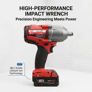 Milwaukee 900N.m High-Torque Impact Wrench Kit Featuring Standard Square Drive, Ergonomic Vibration-Dampening Handle, and LED Indicator for Control in Auto Repair and Assembly.