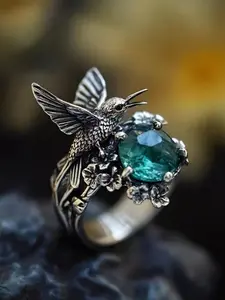 Gothic Swan Zircon Hummingbird Ring for Women, Dark Aesthetic Rings, Wedding Engagement Party Jewelry Gift, Witchy Jewelry, 1pcs Trendy Gothic Style Accessory
