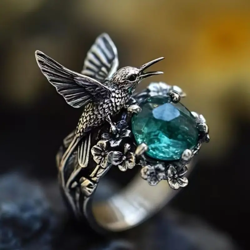 Gothic Swan Zircon Hummingbird Ring for Women, Dark Aesthetic Rings, Wedding Engagement Party Jewelry Gift, Witchy Jewelry, 1pcs Trendy Gothic Style Accessory