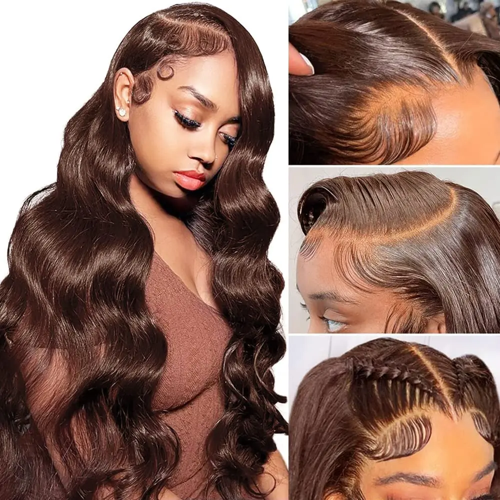 28" Only $107, 13x6 Chocolate Brown Body Wave Lace Front Wigs Human Hair for Women 180% Density Brown Real Hair Wig HD Transparent Lace Frontal Wig Pre Plucked Glueless Loose Natural Wave Brown Color Wig