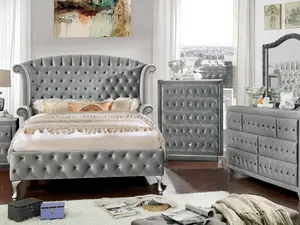 Monte Carlo Elegant Luxury Velvet Platform Bed Frame with Tufted Wingback Headboard