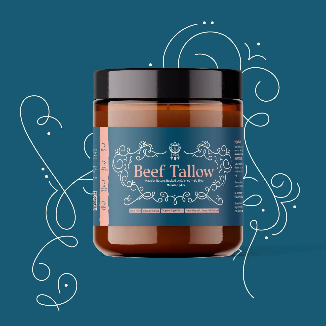 Beef Tallow Moisturizer by Tribal - 100% Organic & Halal Beef Tallow to support skin hydration & barrier support, inflammation, & repair
