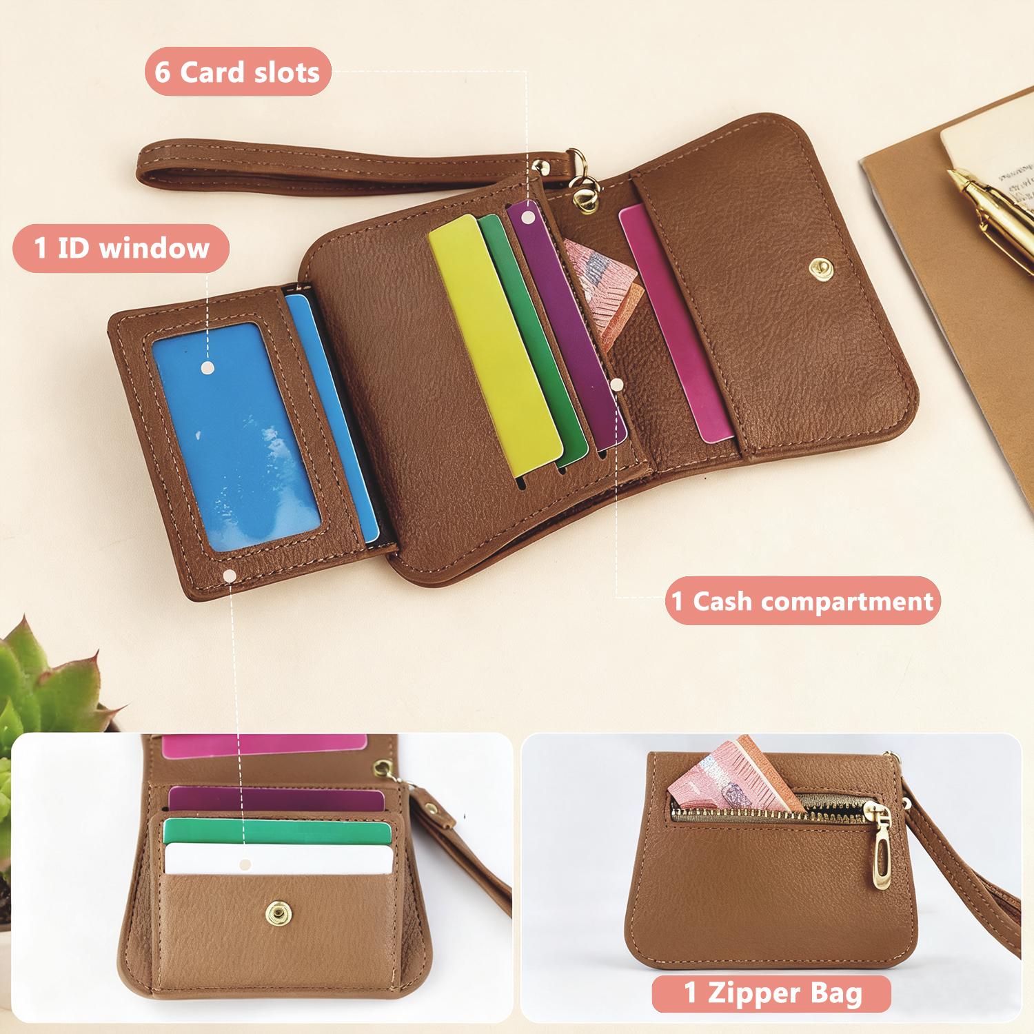 Women's Hand-Sized Casual Chic Foldable Tri-Fold Wallet with Wrist Strap, ID Window, Cash Compartment, Rear Zipper Coin Pocket, Multi-Function Bow Accent,back to school,back to school haul
